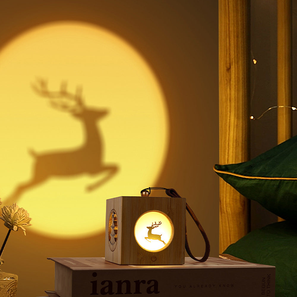 Elk Christmas Projector Night Light Atmosphere Projector Lamp Wood Cube Light