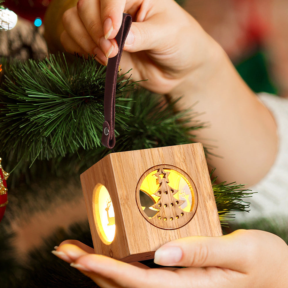 Elk Christmas Projector Night Light Atmosphere Projector Lamp Wood Cube Light
