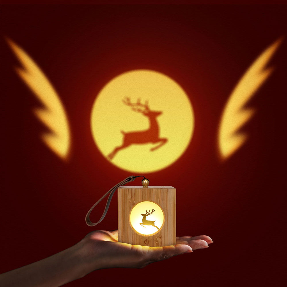 Elk Christmas Projector Night Light Atmosphere Projector Lamp Wood Cube Light