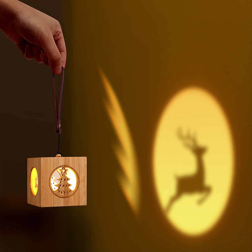 Elk Christmas Projector Night Light Atmosphere Projector Lamp Wood Cube Light