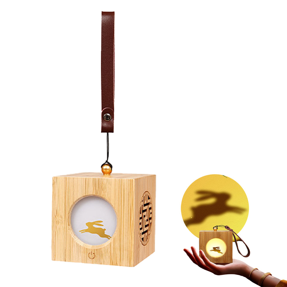 Rabbit Christmas Projector Night Light Atmosphere Projector Lamp Wood Cube Light