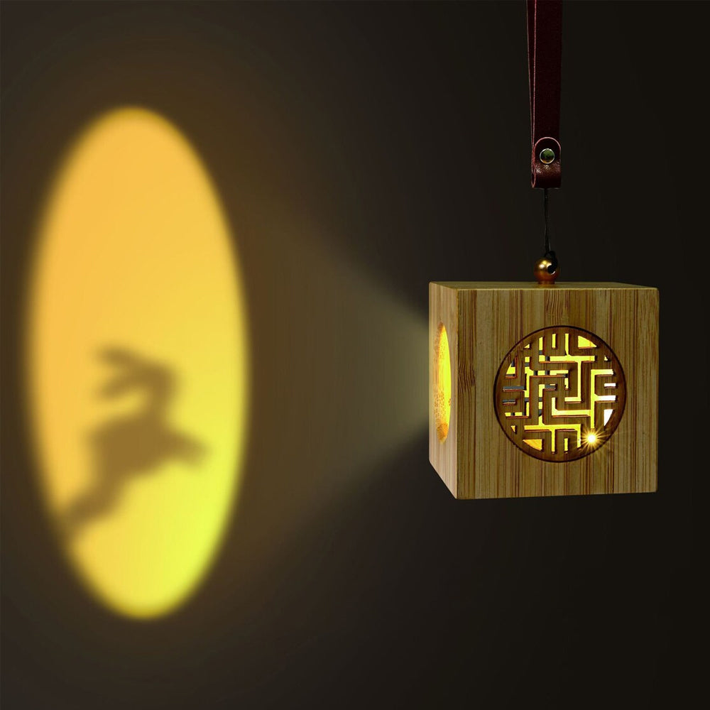 Rabbit Christmas Projector Night Light Atmosphere Projector Lamp Wood Cube Light