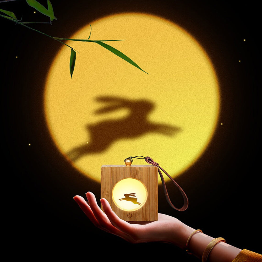 Rabbit Christmas Projector Night Light Atmosphere Projector Lamp Wood Cube Light