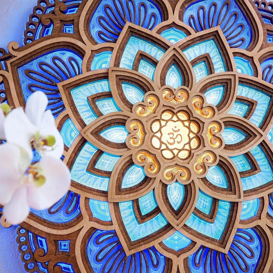 42cm Mandala Night Light LED Wall Decor Light Wall Art Decor Yoga Room Atmosphere Light - Blue