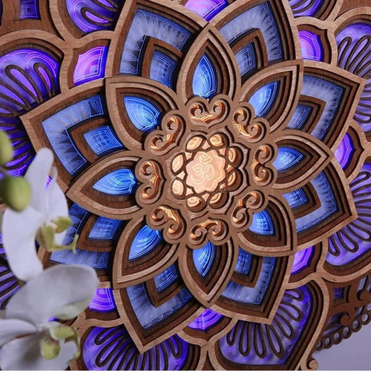 42cm Mandala Night Light LED Wall Decor Light Wall Art Decor Yoga Room Atmosphere Light - Purple
