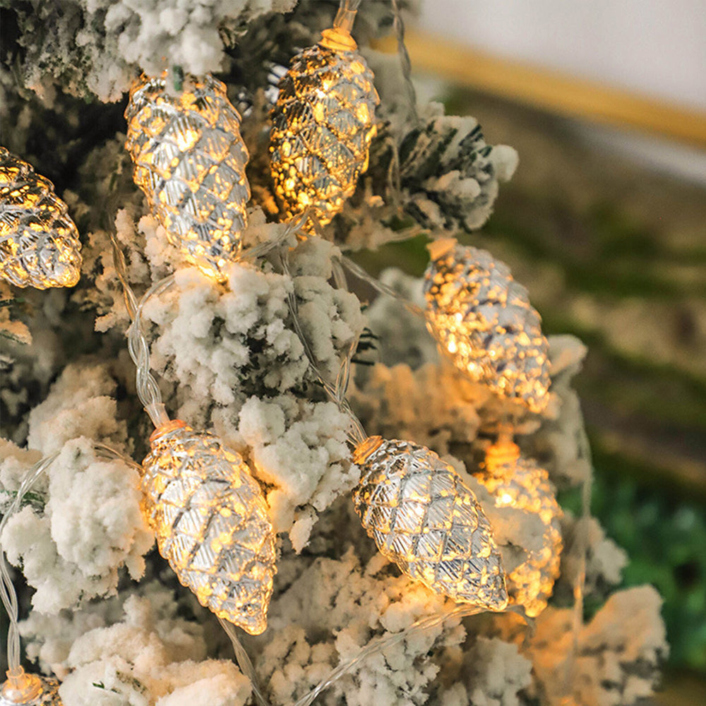 Electroplated Christmas Pine Cone String Light Warm Silver