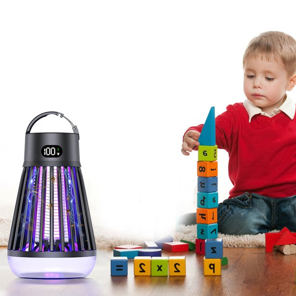 Electric Mosquito Killer Lamp USB Rechargeable Camping Lamp Mosquito Zapper Trap Black
