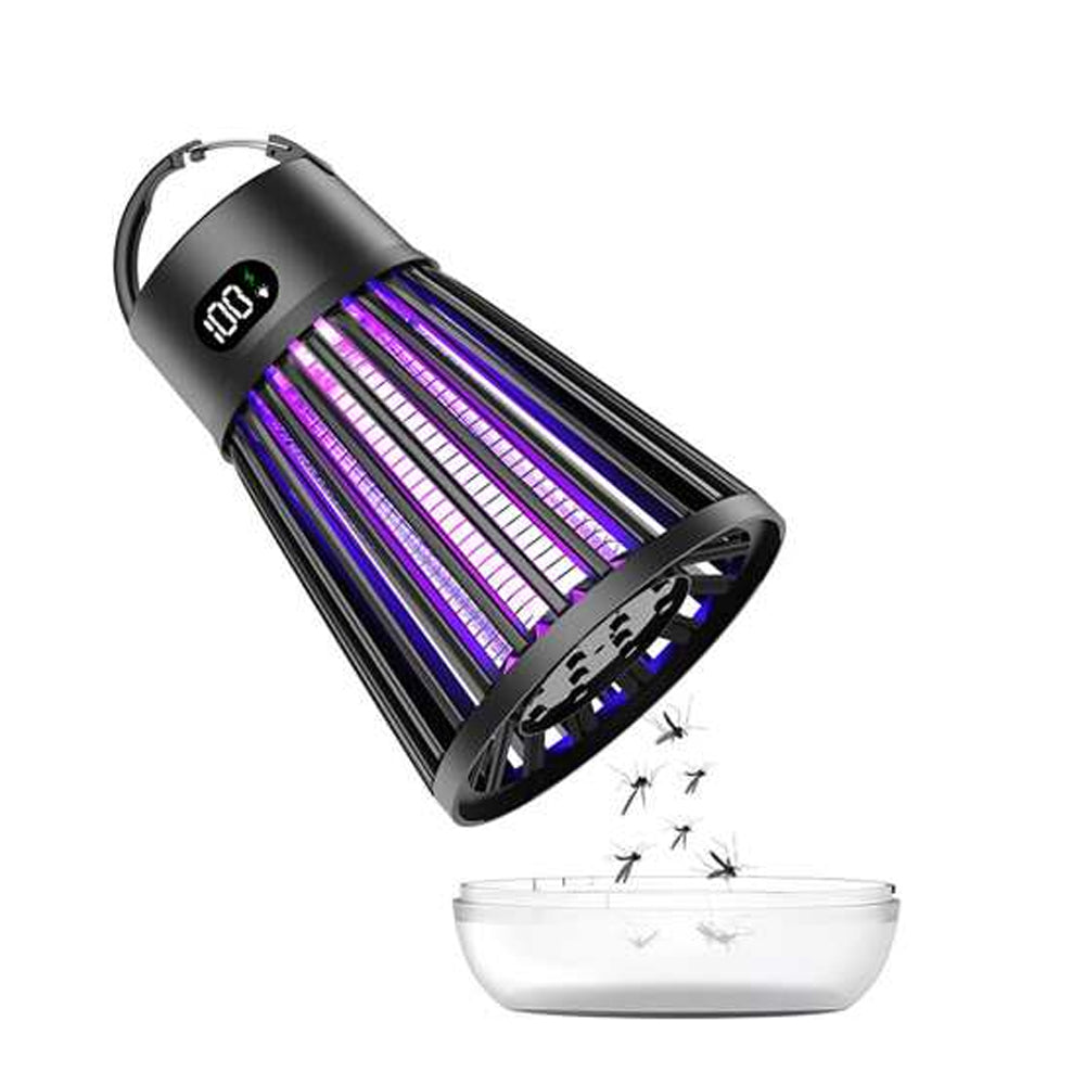 Electric Mosquito Killer Lamp USB Rechargeable Camping Lamp Mosquito Zapper Trap Black