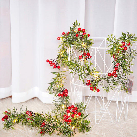 2M Christmas String Light Artificial Rattan Red Berry Xmas Garland Light Door Wreath Decor