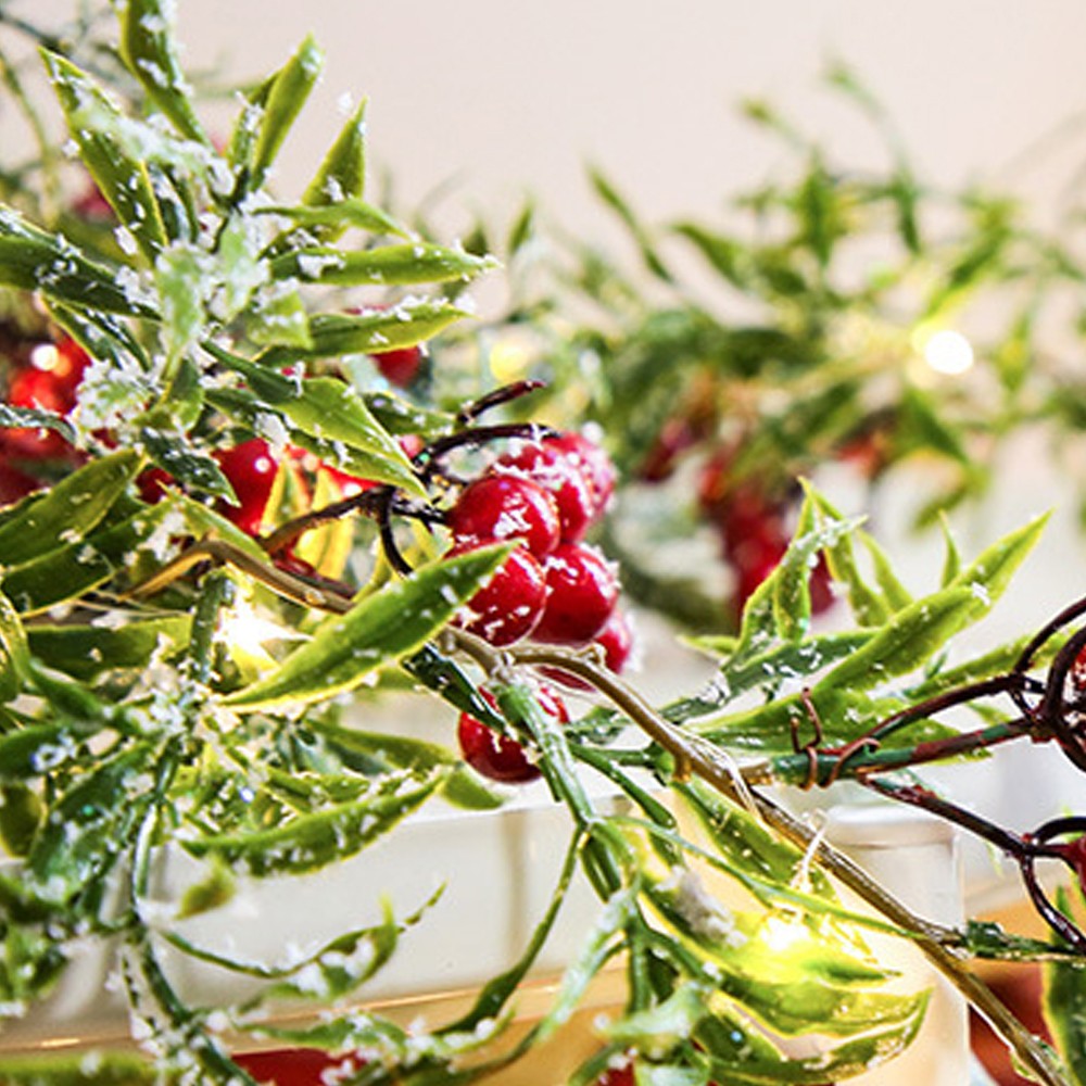 2M Christmas String Light Artificial Rattan Red Berry Xmas Garland Light Door Wreath Decor