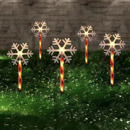 5-in-1 Candy Cane Solar Stakes Warm White 25 LEDs Christmas Snowflake Lights