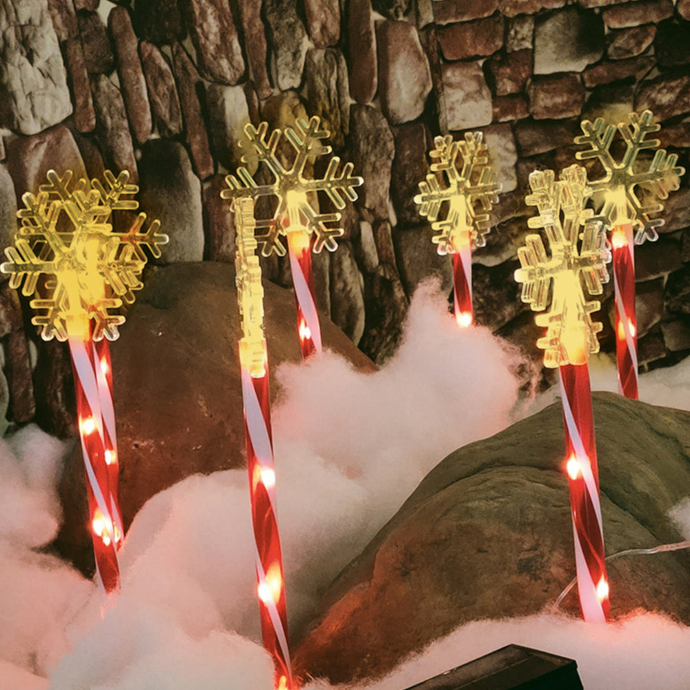 5-in-1 Candy Cane Solar Stakes Warm White 25 LEDs Christmas Snowflake Lights