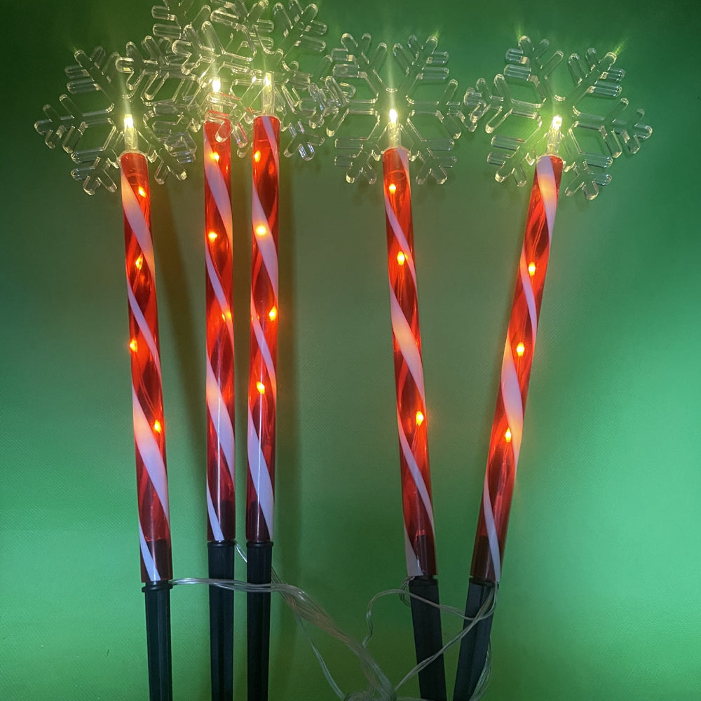 5-in-1 Candy Cane Solar Stakes Warm White 25 LEDs Christmas Snowflake Lights