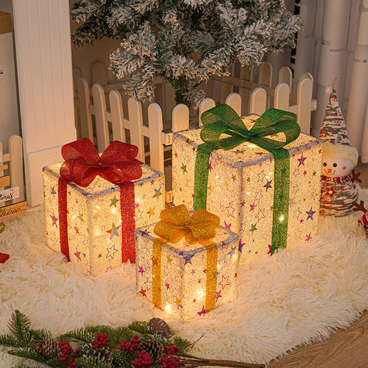 3Pcs Christmas Lighted Boxes Xmas Present LED Lights Decor Star Style