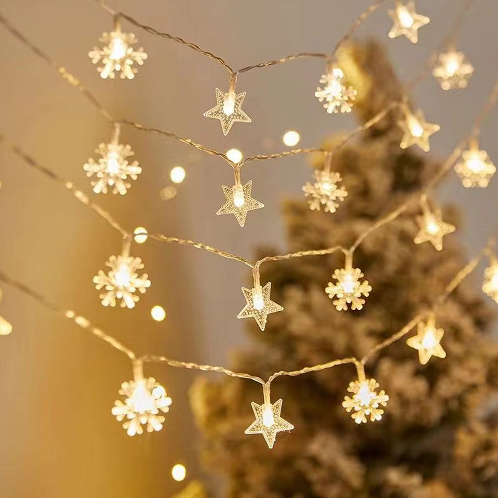 20 LEDs Star-Shaped Clear Fairy String Lights Stars Snowflakes Warm Color