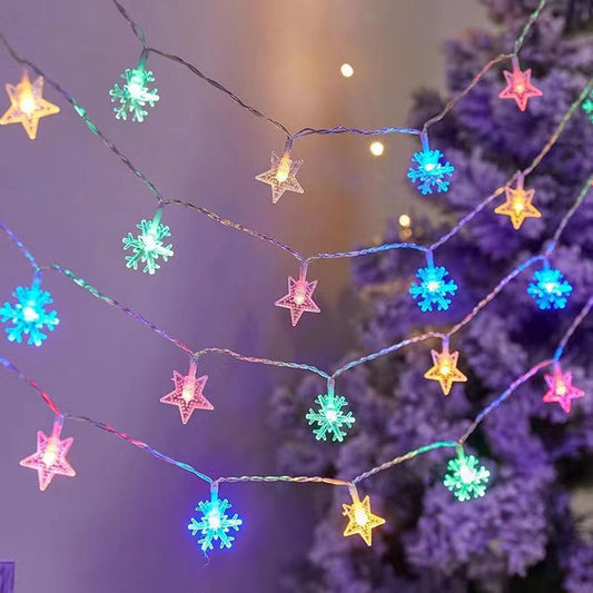 40 LEDs Star-Shaped Clear Fairy String Lights Stars Snowflakes Multicolor
