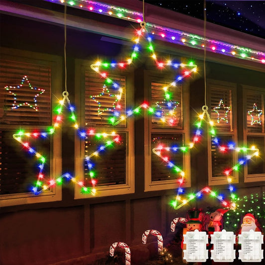 3Pcs Christmas Star Window Lights Battery Powered Christmas Decorative Light with 8 Modes Multicolor Light
