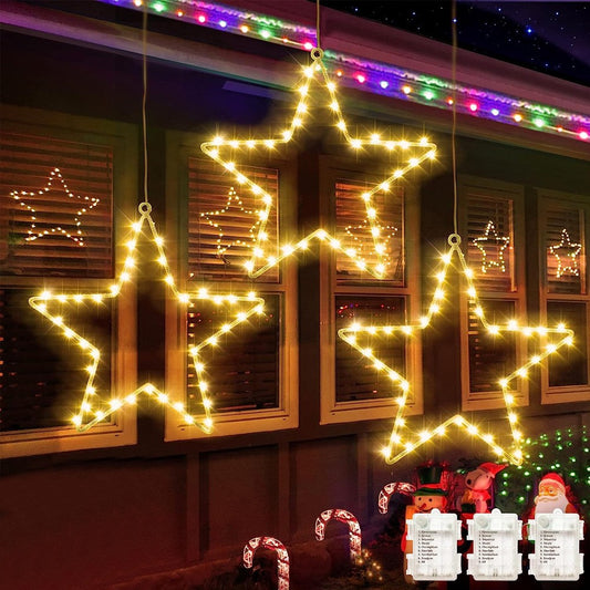 3Pcs Christmas Star Window Lights Battery Powered Christmas Decorative Light with 8 Modes Warm Light