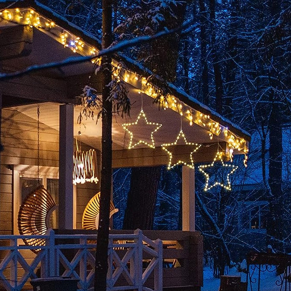 3Pcs Christmas Star Window Lights Battery Powered Christmas Decorative Light with 8 Modes Warm Light