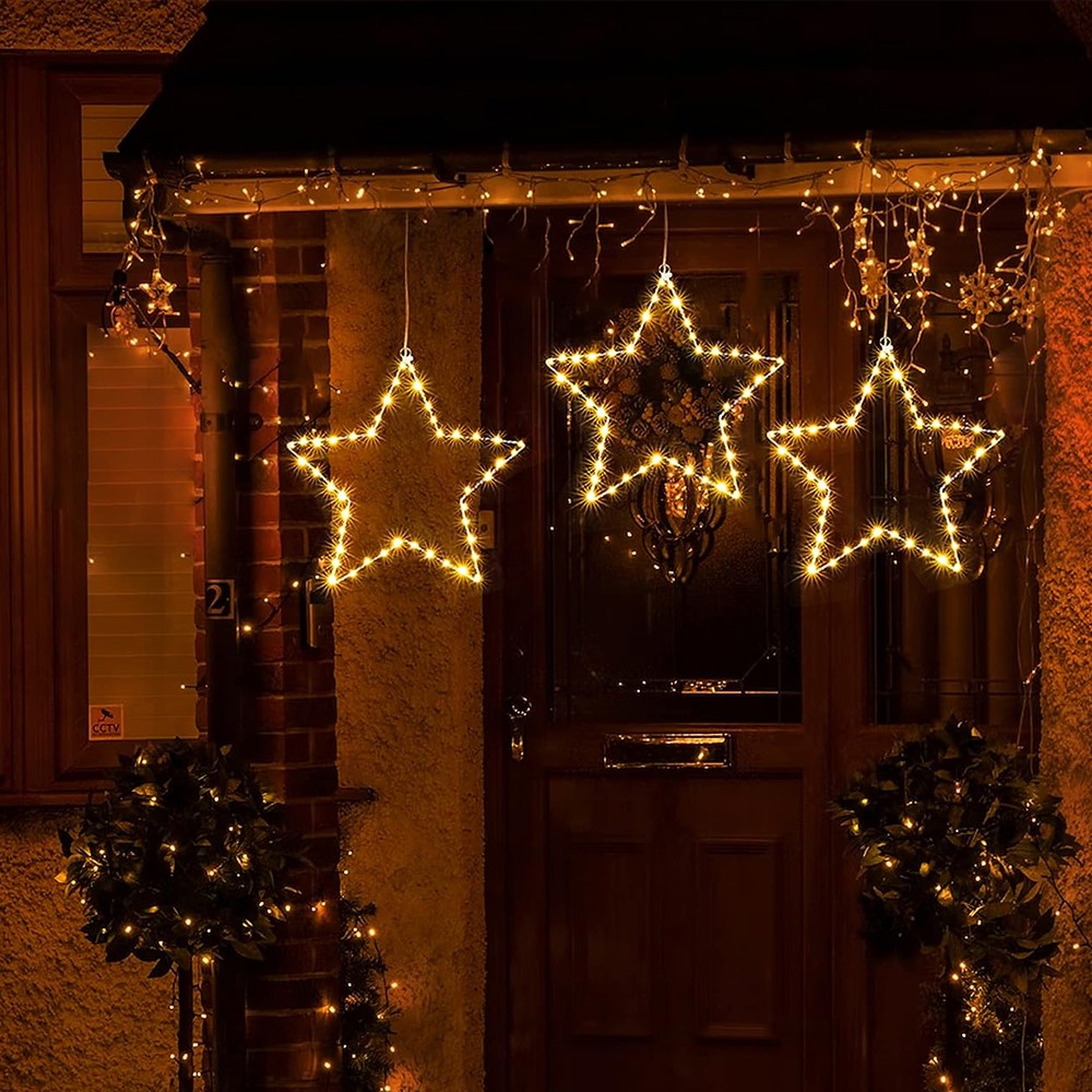 3Pcs Christmas Star Window Lights Battery Powered Christmas Decorative Light with 8 Modes Warm Light