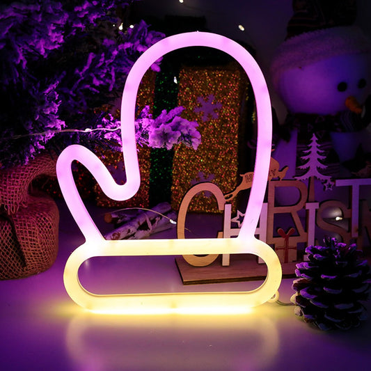 1Pc Christmas Gloves Neon Sign Decorative Lights Night Light Home Xmas Decor