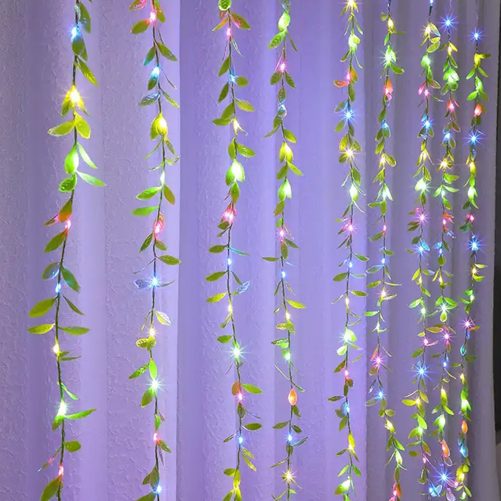 100 LED Artificial Willow Vines Curtain String Light USB Garland Light Christmas Decor - Multicolor Light