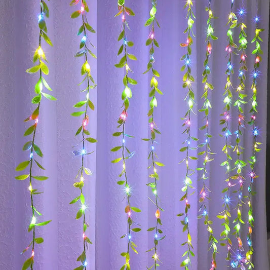 100 LED Artificial Willow Vines Curtain String Light USB Garland Light Christmas Decor - Multicolor Light
