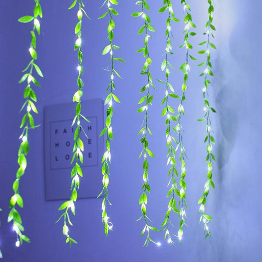 100 LED Artificial Willow Vines Curtain String Light USB Garland Light Christmas Decor - White Light