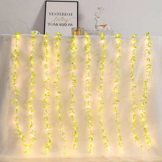 100 LED Artificial Willow Vines Curtain String Light USB Garland Light Christmas Decor - Warm Light