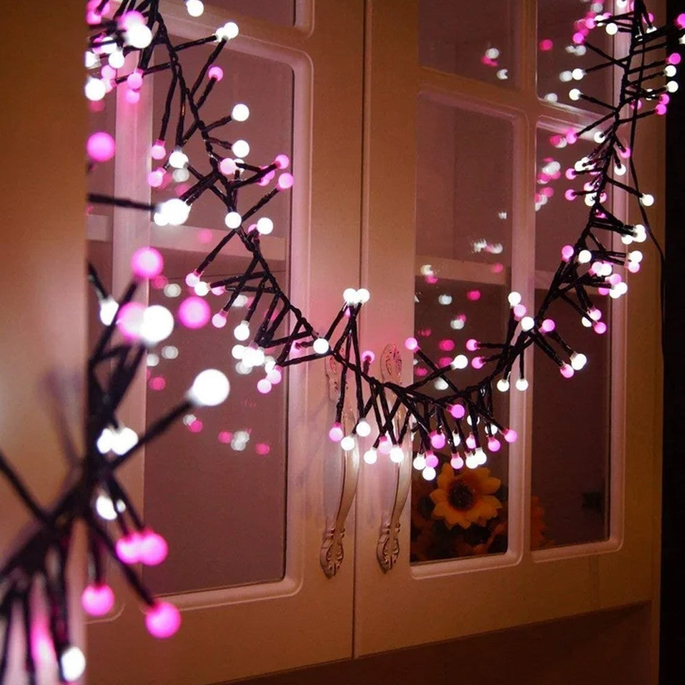 200 LED Globe String Lights USB Ball Cluster Decorative Lights Christmas Decor - Pink Light