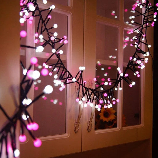 200 LED Globe String Lights USB Ball Cluster Decorative Lights Christmas Decor - Pink Light