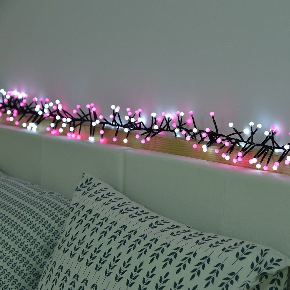 200 LED Globe String Lights USB Ball Cluster Decorative Lights Christmas Decor - Pink Light