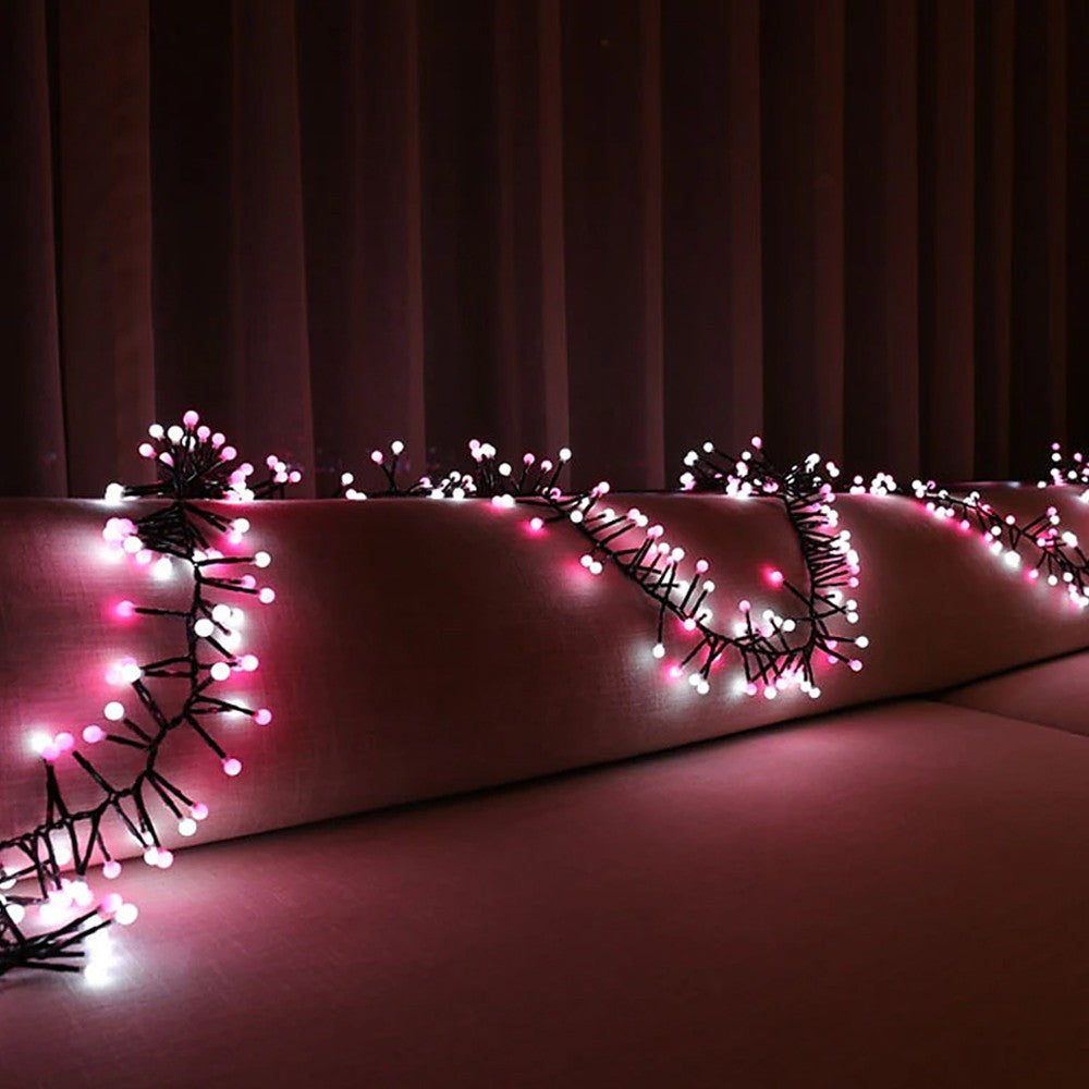 200 LED Globe String Lights USB Ball Cluster Decorative Lights Christmas Decor - Pink Light