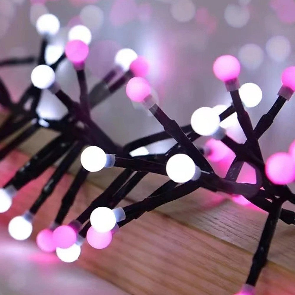 200 LED Globe String Lights USB Ball Cluster Decorative Lights Christmas Decor - Pink Light