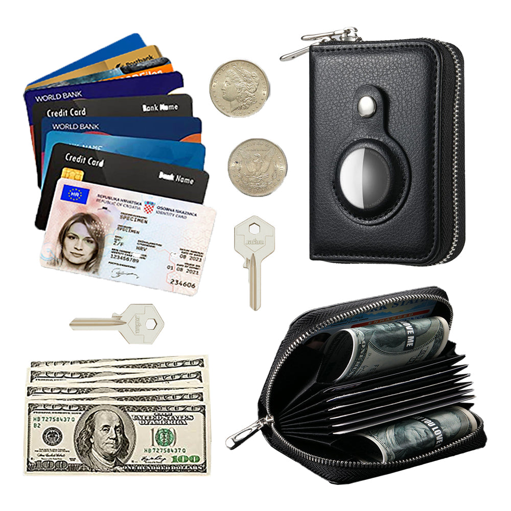 Black RFID Blocking Wallet Money Clip Purse Case Card Holder for AirTag