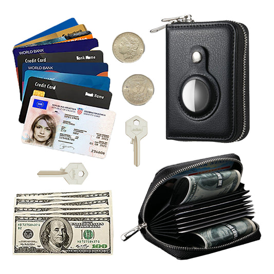 Black RFID Blocking Wallet Money Clip Purse Case Card Holder for AirTag