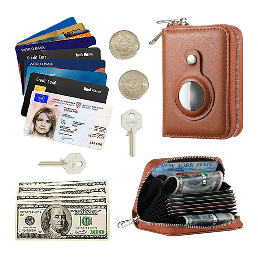 Brown RFID Blocking Wallet Money Clip Purse Case Card Holder for AirTag