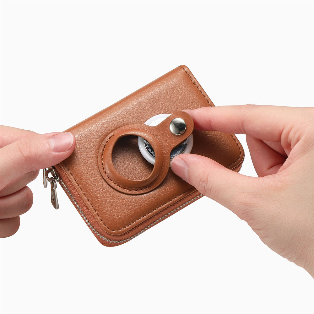 Brown RFID Blocking Wallet Money Clip Purse Case Card Holder for AirTag