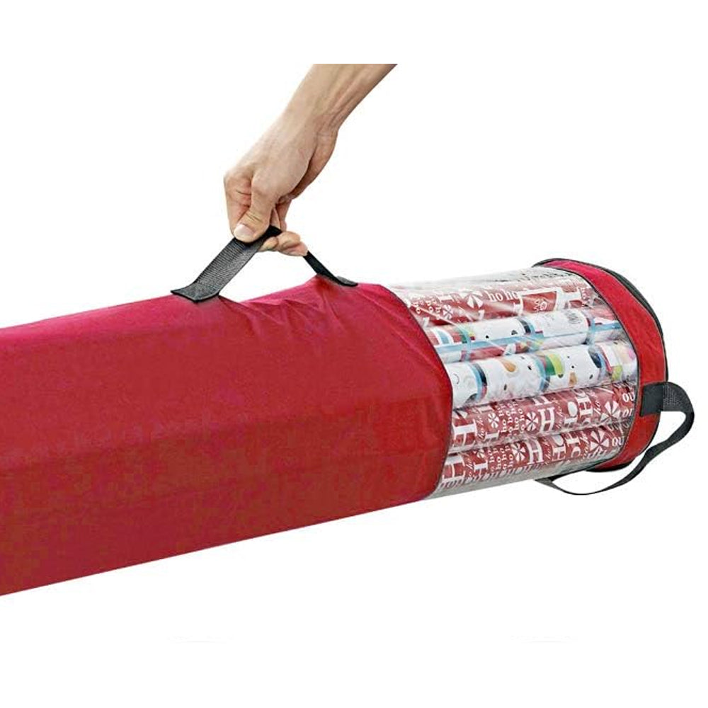 Red PVC Clear Wrapping Paper Storage Bag Christmas Wrap Organizer