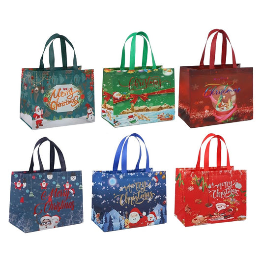 6Pcs Reusable Christmas Tote Bags with Handle Non-Woven Christmas Treat Bag - Series 1