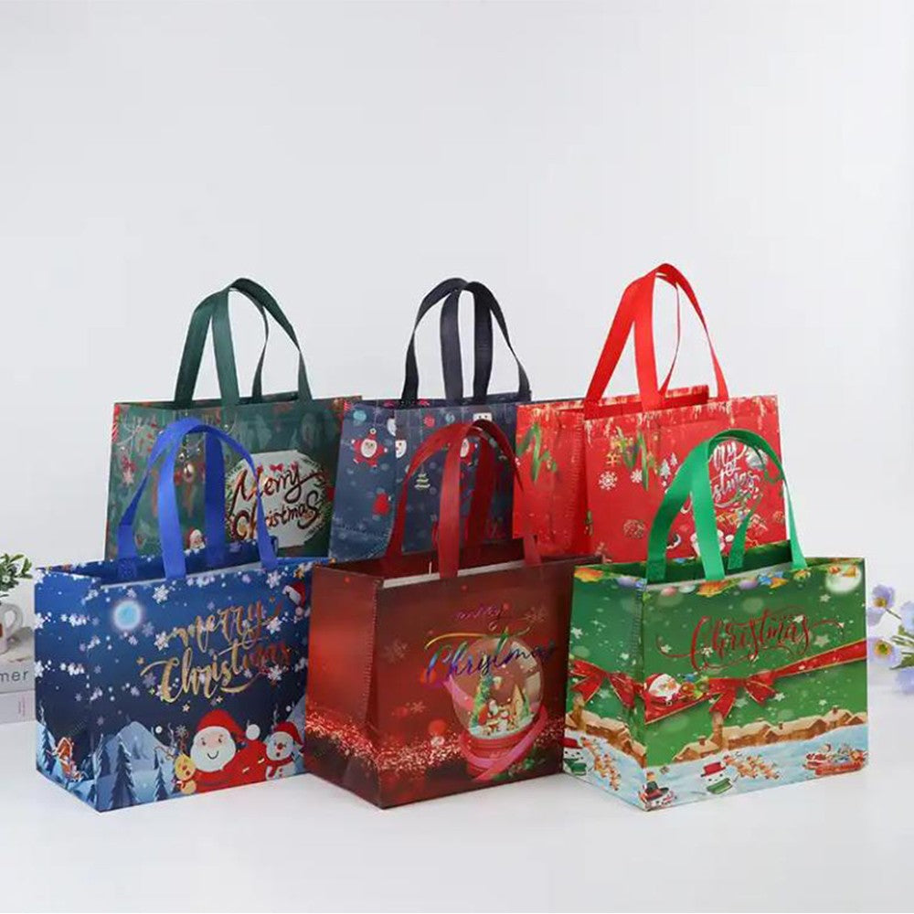 6Pcs Reusable Christmas Tote Bags with Handle Non-Woven Christmas Treat Bag - Series 1
