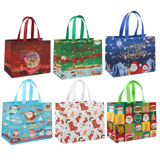 6Pcs Reusable Christmas Tote Bags with Handle Non-Woven Christmas Treat Bag - Series 2