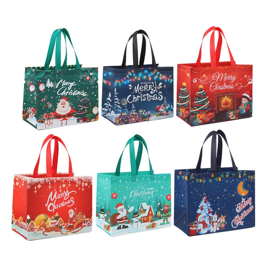 6Pcs Reusable Christmas Tote Bags with Handle Non-Woven Christmas Treat Bag - Series 3