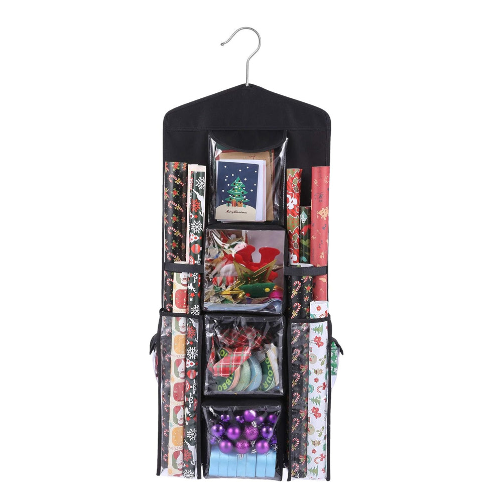 Black Double Sided Christmas Wrap Organizer Wrapping Paper Storage Bag