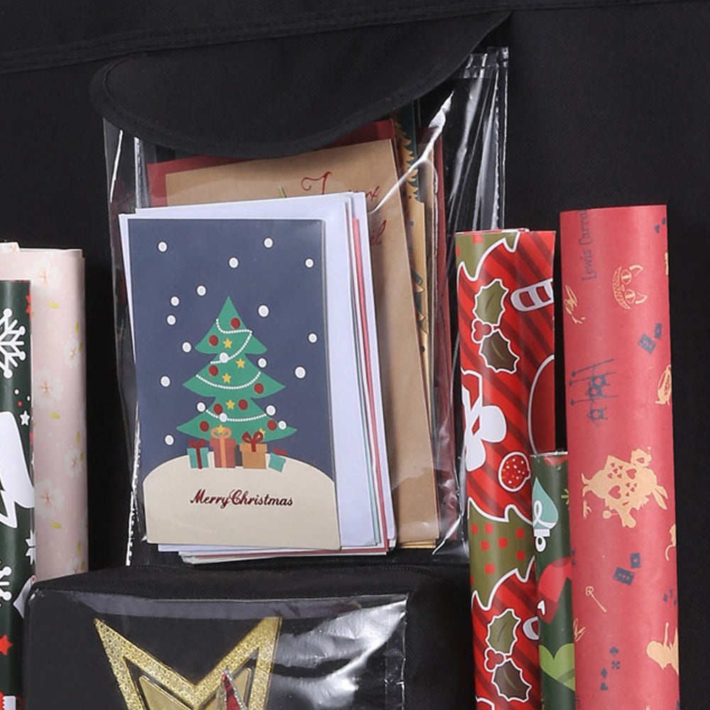 Black Double Sided Christmas Wrap Organizer Wrapping Paper Storage Bag