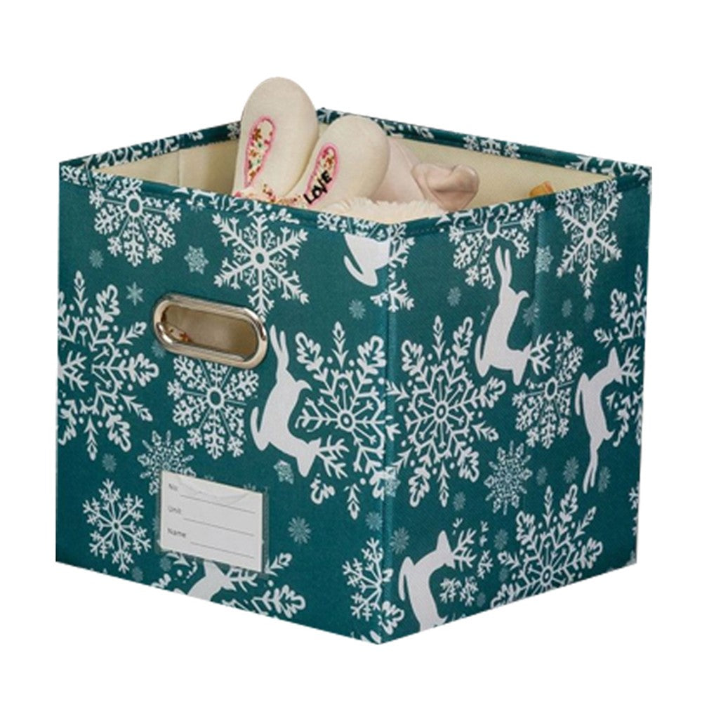 27x27x27cm Christmas Reindeer Foldable Storage Basket Storage Bin Organiser Cube - Green