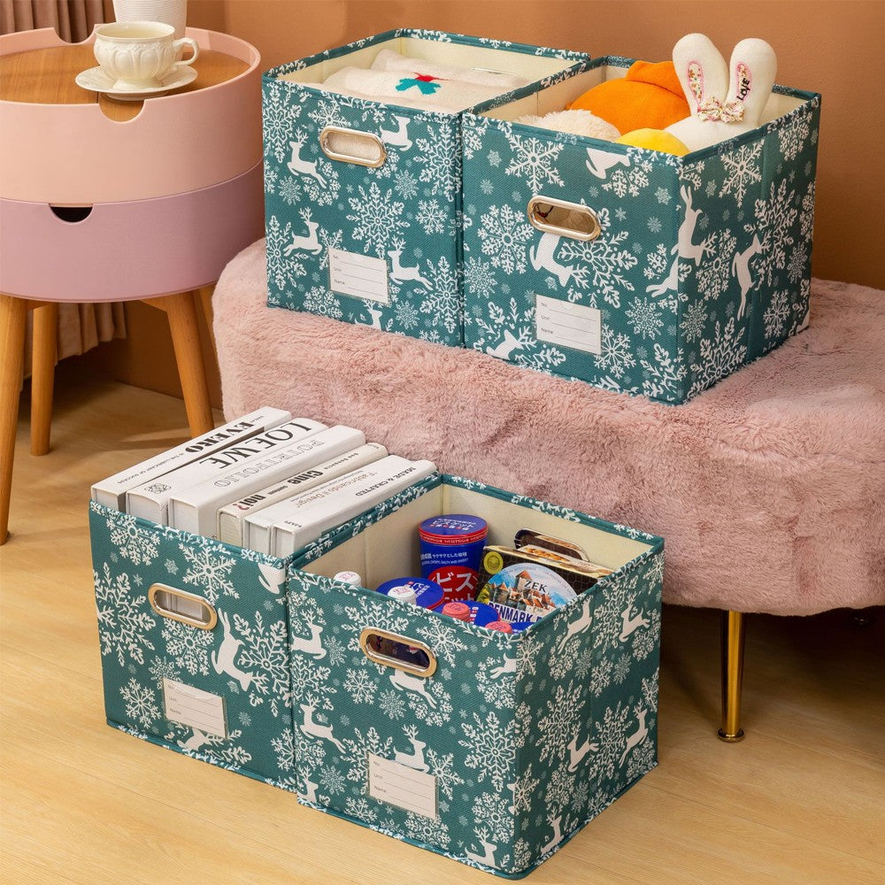 27x27x27cm Christmas Reindeer Foldable Storage Basket Storage Bin Organiser Cube - Green