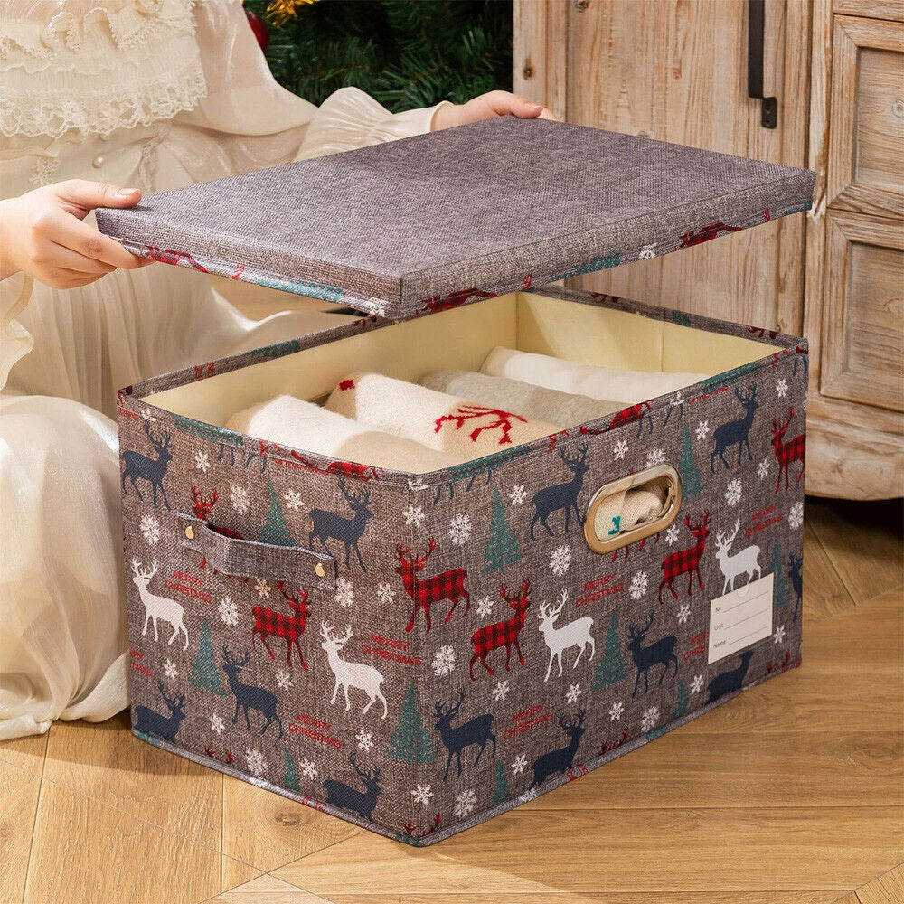 38x25x21cm Christmas Reindeer Foldable Storage Basket Storage Bin Organiser Cube - Grey