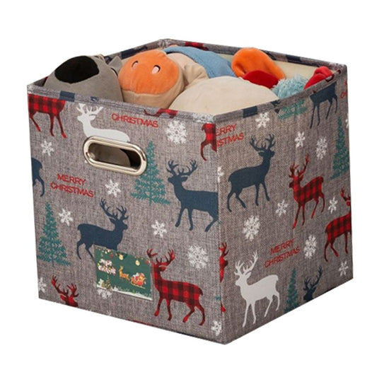 27x27x27cm Christmas Reindeer Foldable Storage Basket Storage Bin Organiser Cube - Grey