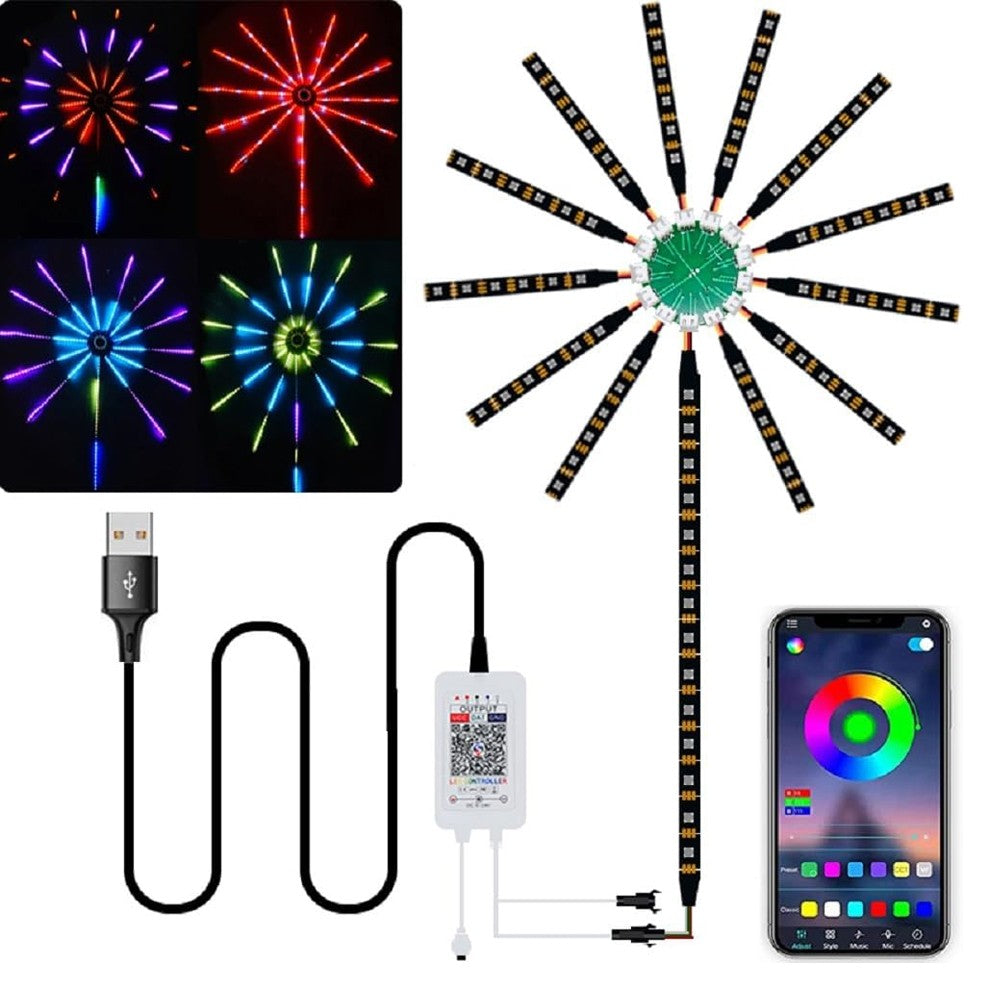 2Pcs Firework LED Strip Light RGB Changing Firework Light 5V USB LED Strip Light